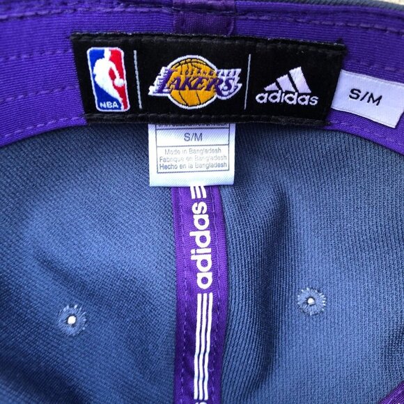 ADIDAS Los Angeles Lakers Basketball Fitted Hat S/M Grey Purple LA NBA Cap - Picture 2 of 7